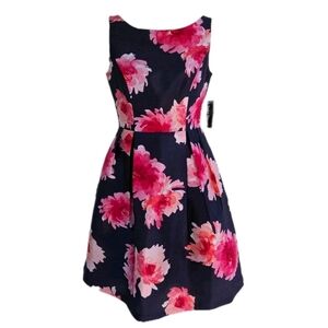 Jessica Howard Women's "Missy" Navy/Pink Floral Fit & Flare Dress - Sz.6 NO BELT